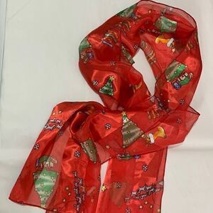 Red Christmas Novelty Print Graphic Scarf